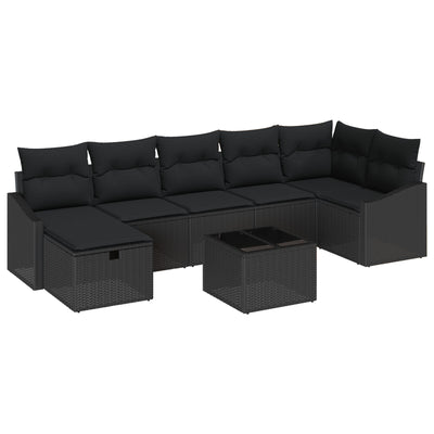 8 Piece Garden Sofa Set with Cushions Black Poly Rattan