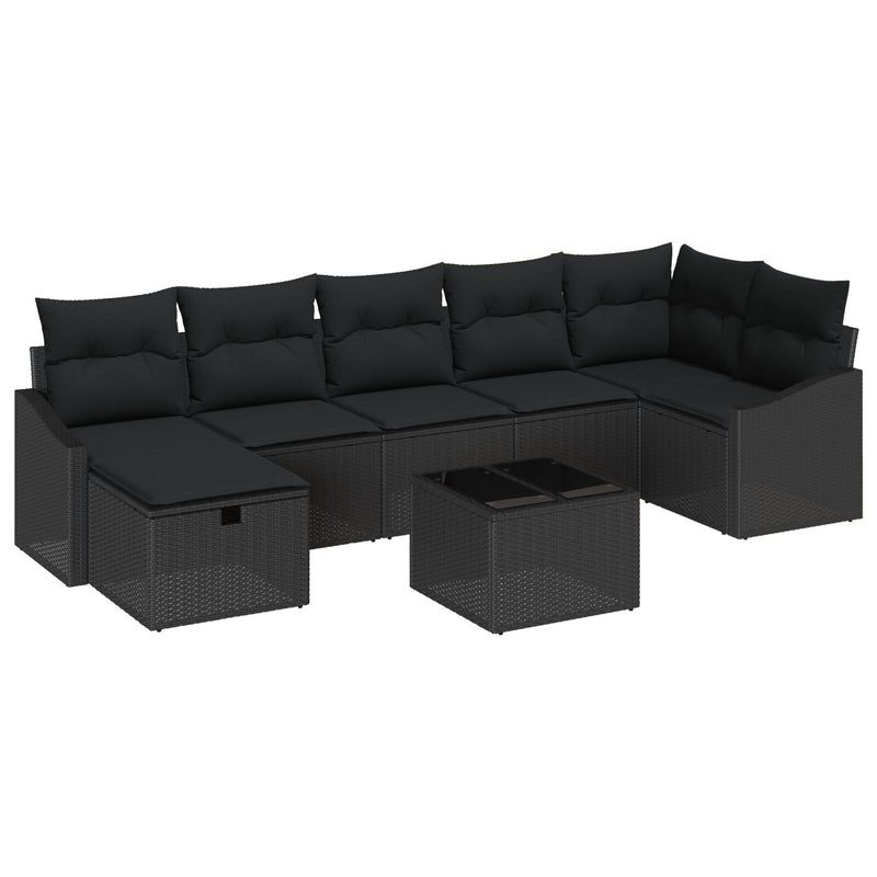 8 Piece Garden Sofa Set with Cushions Black Poly Rattan