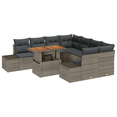 9 Piece Garden Sofa Set with Cushions Grey Poly Rattan