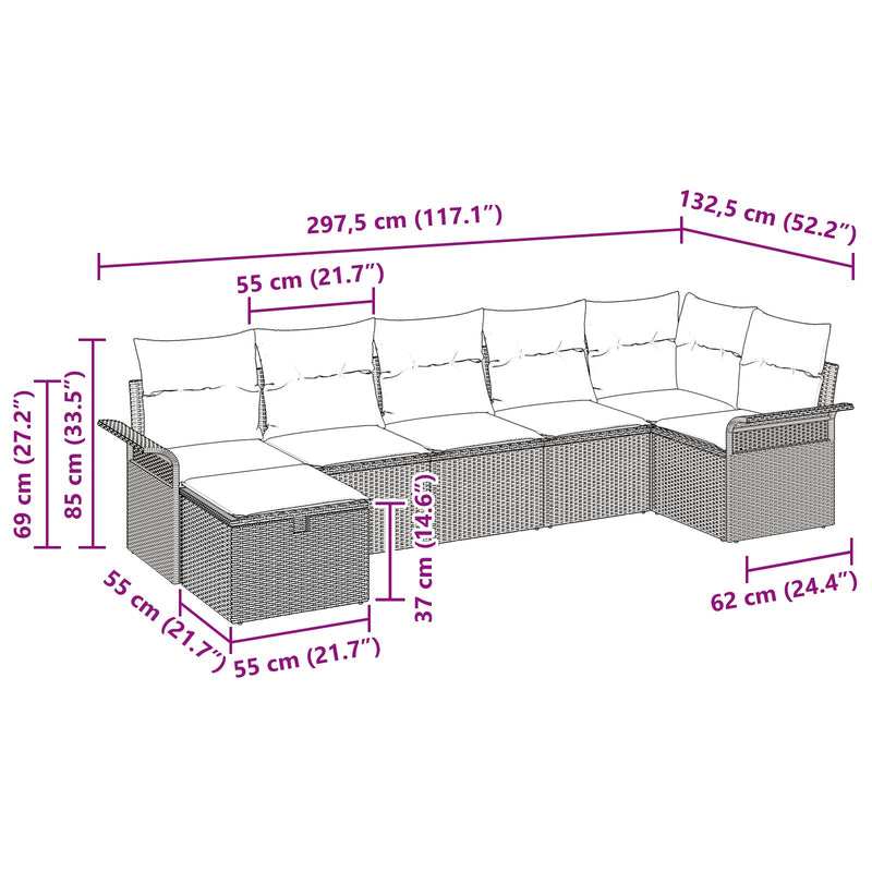 7 Piece Garden Sofa Set with Cushions Black Poly Rattan