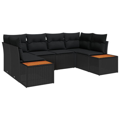 6 Piece Garden Sofa Set with Cushions Black Poly Rattan Acacia