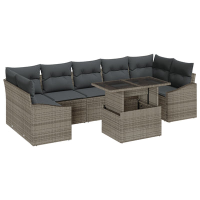 8 Piece Garden Sofa Set with Cushions Grey Poly Rattan