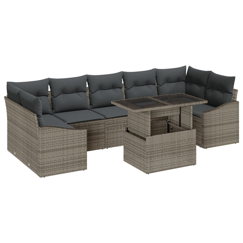 8 Piece Garden Sofa Set with Cushions Grey Poly Rattan