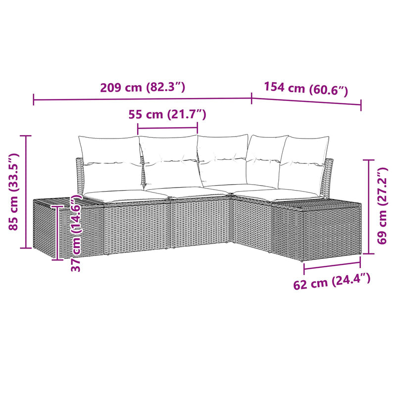 4 Piece Garden Sofa Set with Cushions Black Poly Rattan
