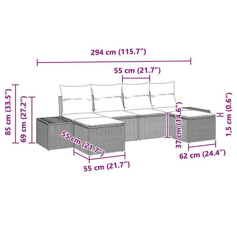 6 Piece Garden Sofa Set with Cushions Black Poly Rattan Acacia