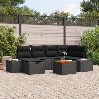Garden Sofa Set 7 Piece Black Poly Rattan Outdoor Furniture