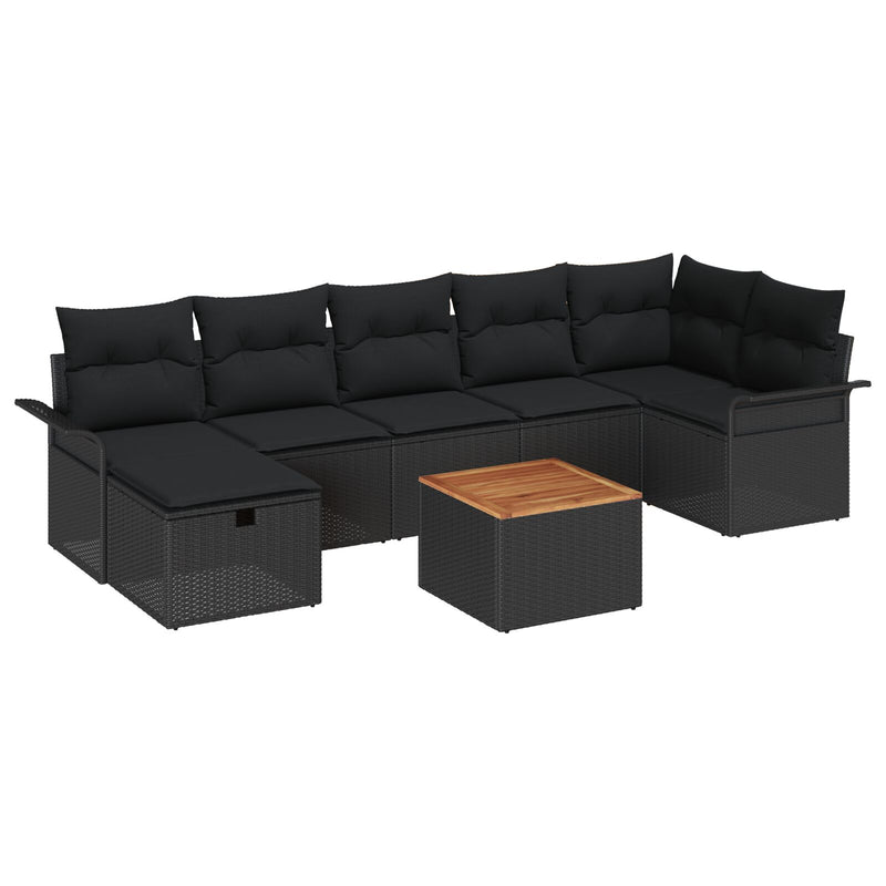 8 Piece Garden Sofa Set with Cushions Black Poly Rattan