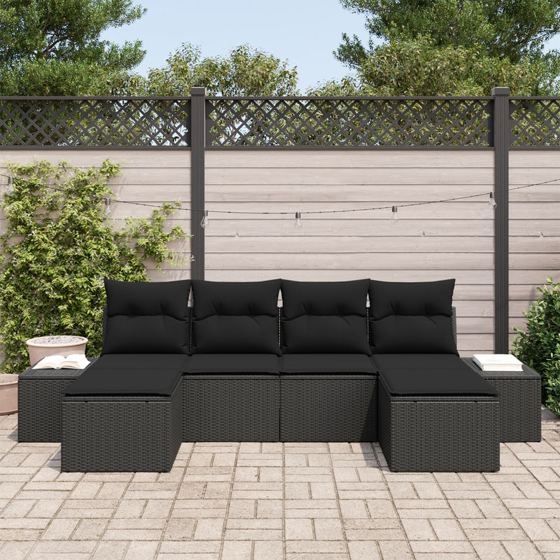 6 Piece Garden Sofa Set with Cushions Black Poly Rattan