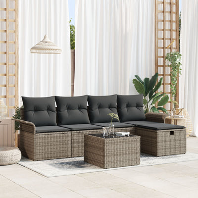 6 Piece Garden Sofa Set with Cushions Grey Poly Rattan