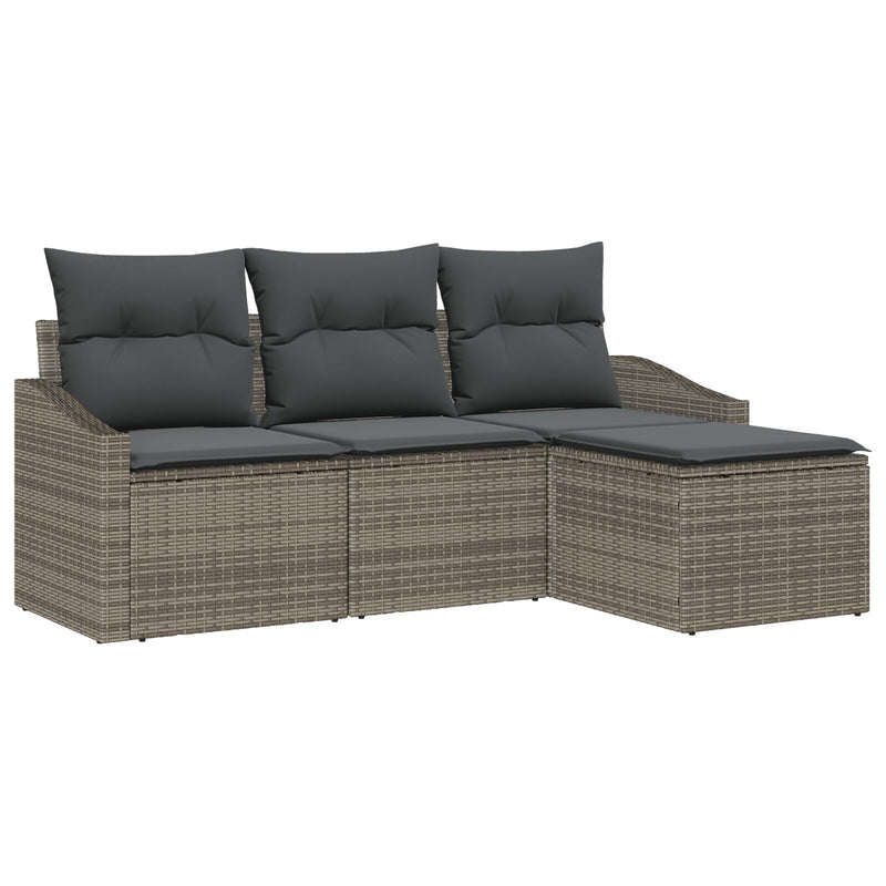 4 Piece Garden Sofa Set with Cushions Grey Poly Rattan