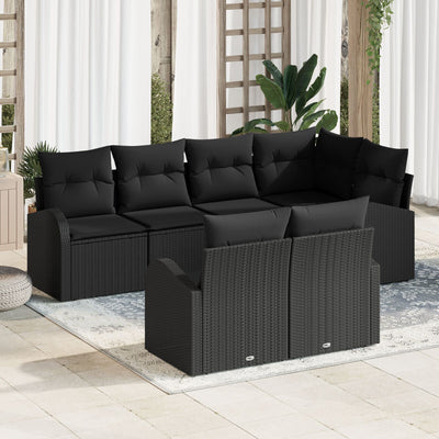 Garden Sofa Set Set of 7 Black Poly Rattan, Polyester cushions