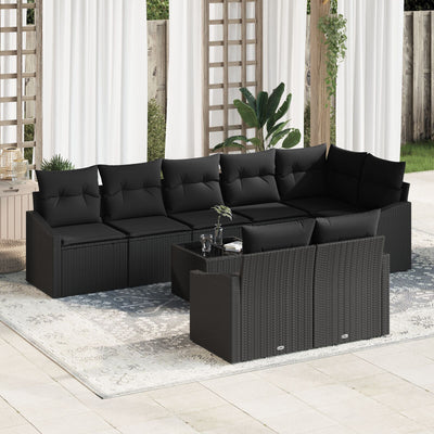 Garden Sofa Set Set of 9 Black Rattan, Polyester Outdoor Sofa