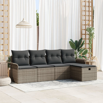 5 Piece Garden Sofa Set with Cushions Grey Poly Rattan