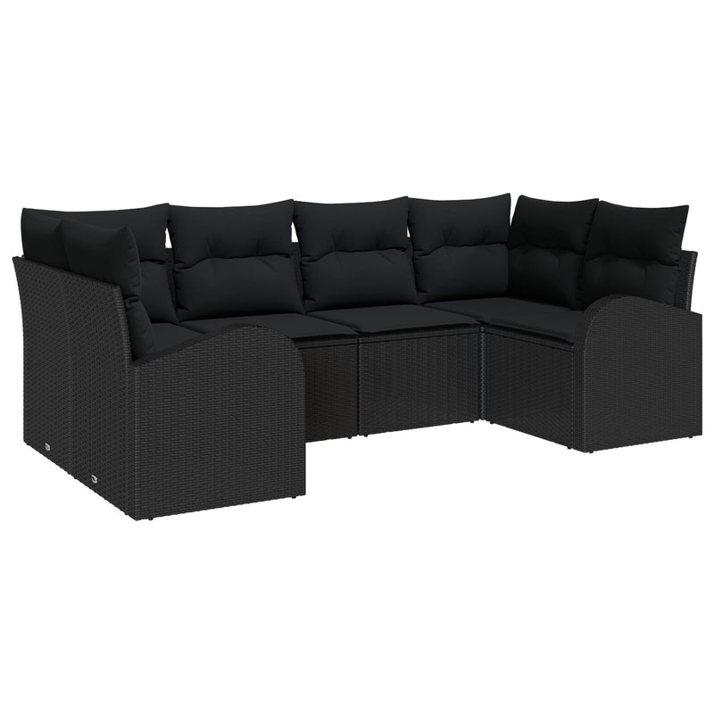 6 Piece Garden Sofa Set with Cushions Black Poly Rattan