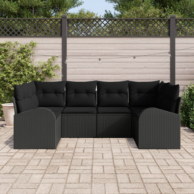 6 Piece Garden Sofa Set with Cushions Black Poly Rattan