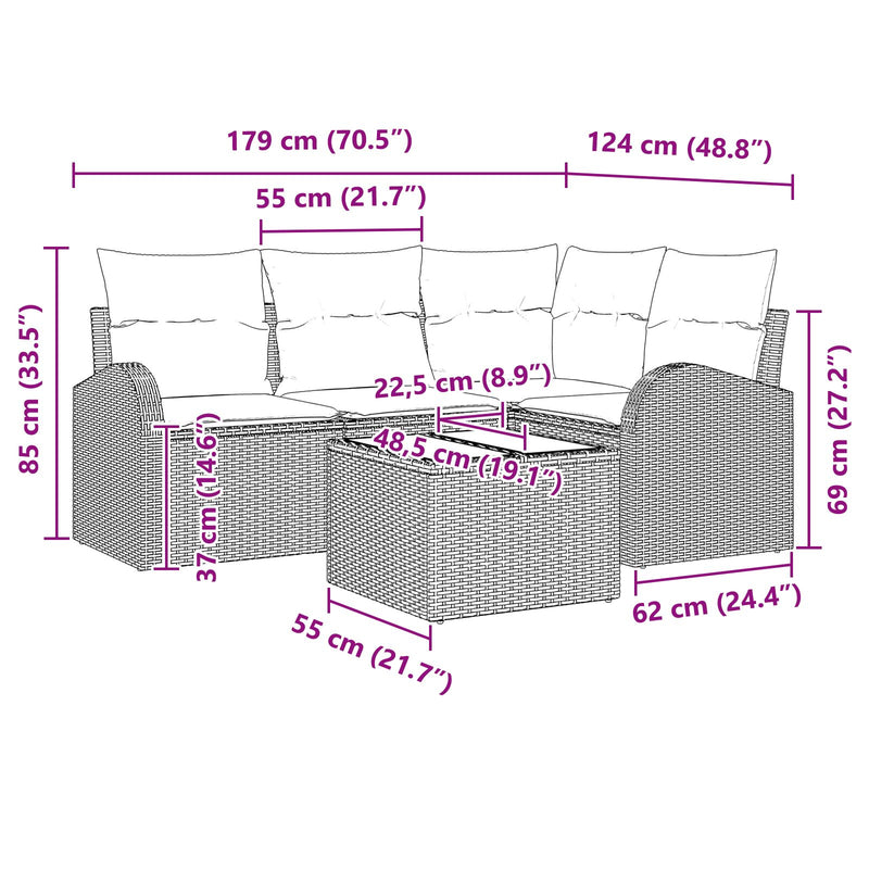 5 Piece Garden Sofa Set with Cushions Beige Poly Rattan