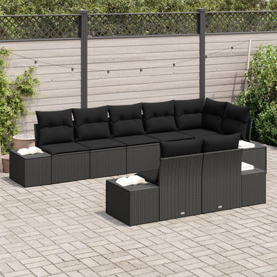 8 Piece Garden Sofa Set with Cushions Black Poly Rattan