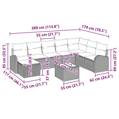 9 Piece Garden Sofa Set with Cushions Beige Poly Rattan