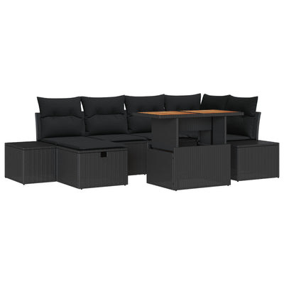 7 Piece Garden Sofa Set with Cushions Black Poly Rattan