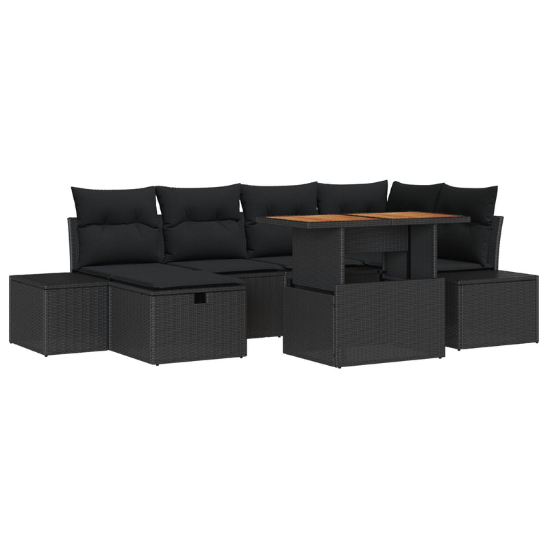 7 Piece Garden Sofa Set with Cushions Black Poly Rattan