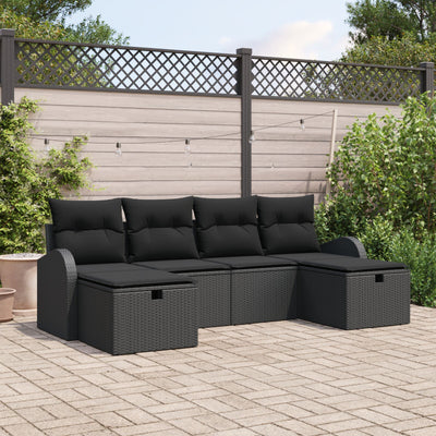 6 Piece Garden Sofa Set with Cushions Black Poly Rattan