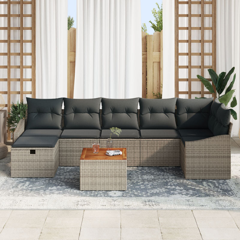 8 Piece Garden Sofa Set with Cushions Grey Poly Rattan