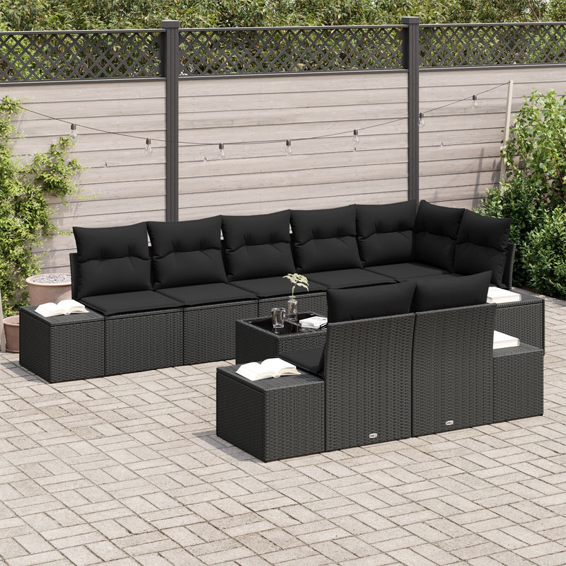 9 Piece Garden Sofa Set with Cushions Beige Poly Rattan