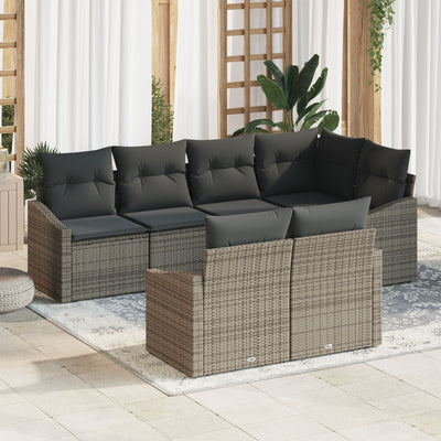 7 Piece Garden Sofa Set with Cushions Grey Poly Rattan