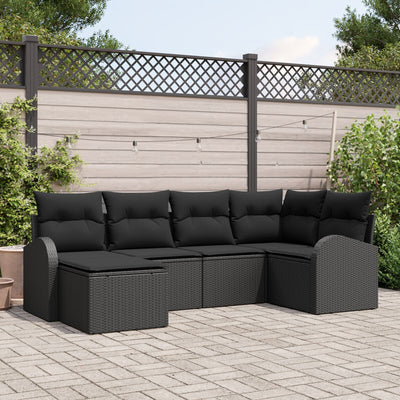 6 Piece Garden Sofa Set with Cushions Black Poly Rattan