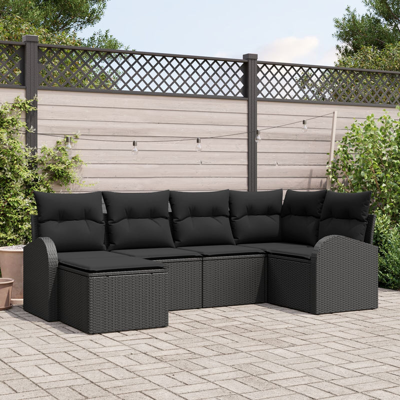 6 Piece Garden Sofa Set with Cushions Black Poly Rattan