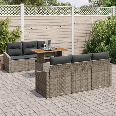7 Piece Garden Sofa Set with Cushions Grey Poly Rattan