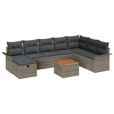 9 Piece Garden Sofa Set with Cushions Grey Poly Rattan
