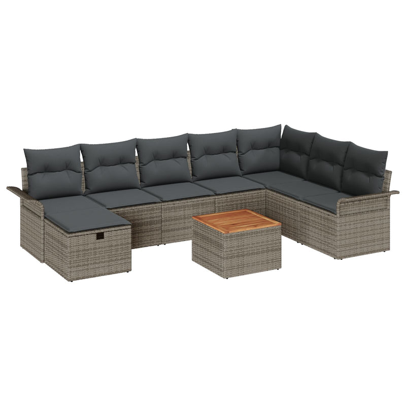 9 Piece Garden Sofa Set with Cushions Grey Poly Rattan