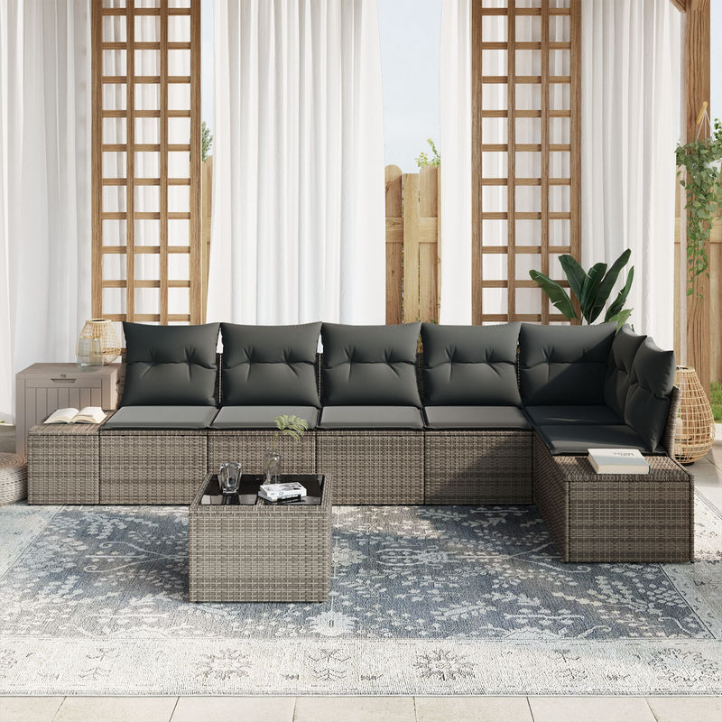 6 Piece Garden Sofa Set with Cushions Black Poly Rattan