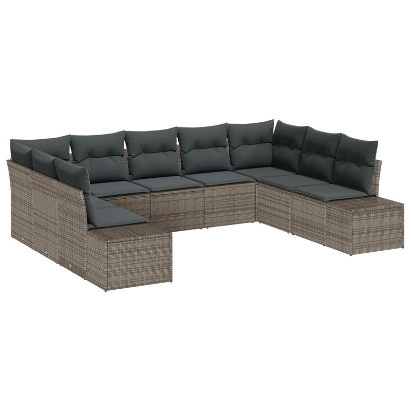 9 Piece Garden Sofa Set with Cushions Grey Poly Rattan
