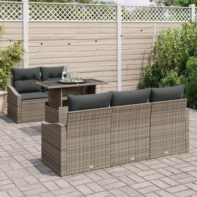 6 Piece Garden Sofa Set with Cushions Grey Poly Rattan