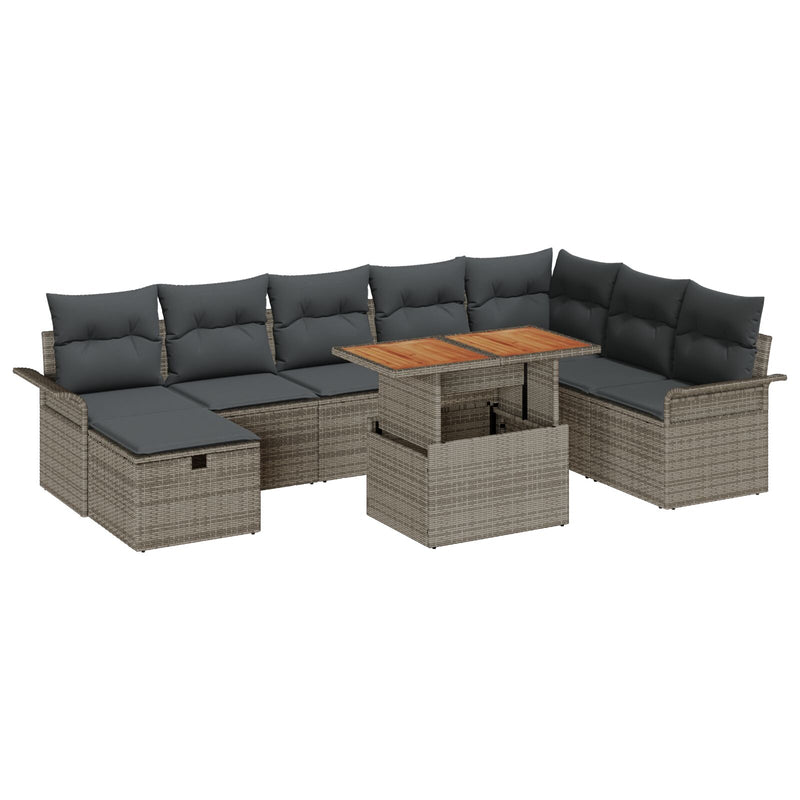 9 Piece Garden Sofa Set with Cushions Grey Poly Rattan