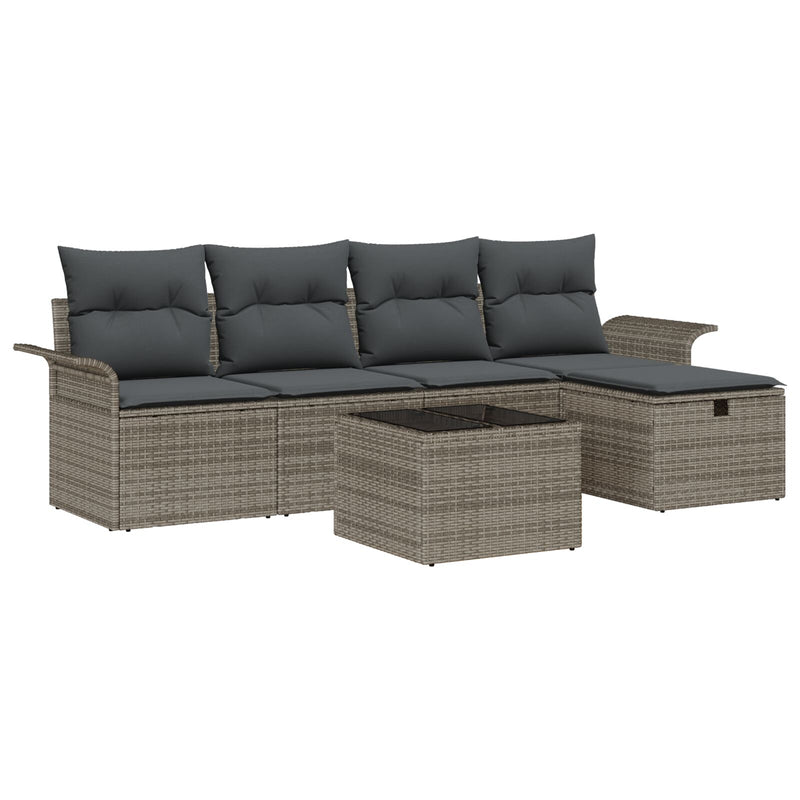 6 Piece Garden Sofa Set with Cushions Grey Poly Rattan