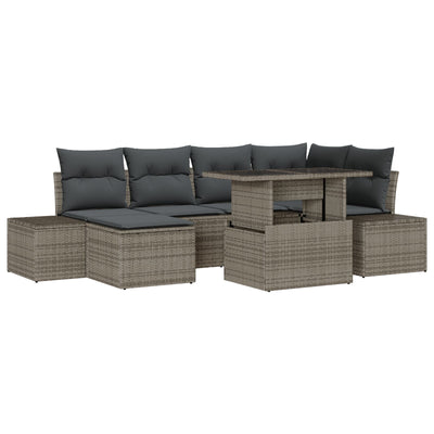 Garden Sofa Set Set of 7 Beige Rattan, Polyester Outdoor Sofa Set