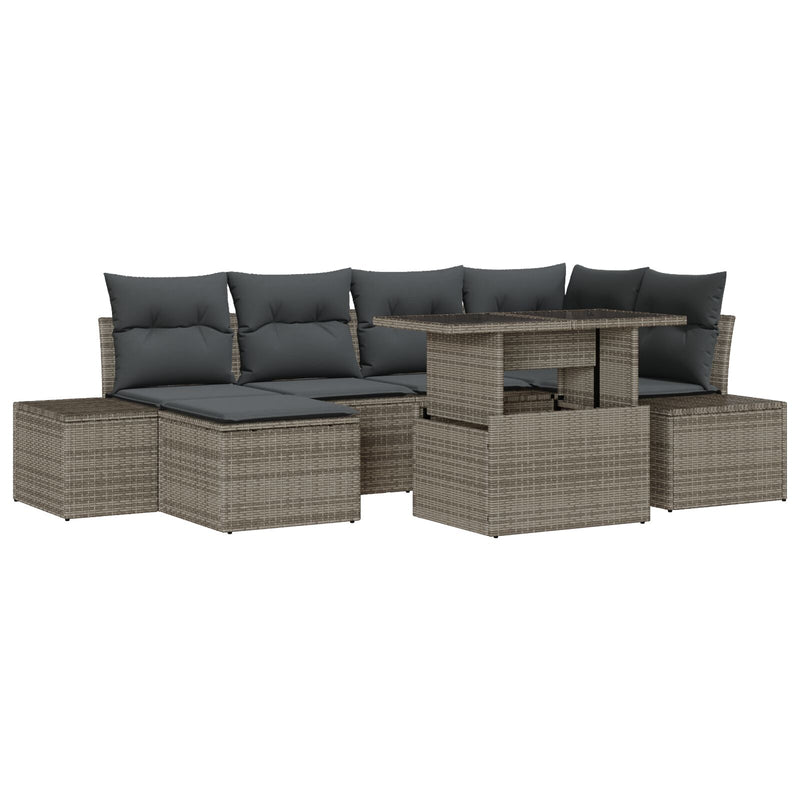 Garden Sofa Set Set of 7 Beige Rattan, Polyester Outdoor Sofa Set