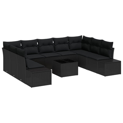10 Piece Garden Sofa Set with Cushions Beige Poly Rattan