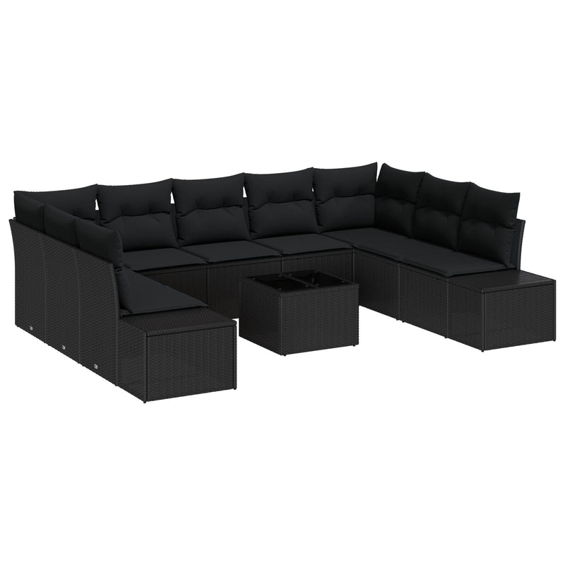 10 Piece Garden Sofa Set with Cushions Beige Poly Rattan