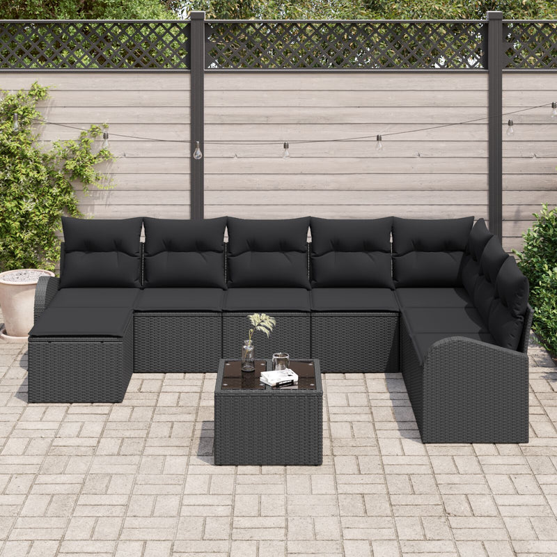 9 Piece Garden Sofa Set with Cushions Beige Poly Rattan