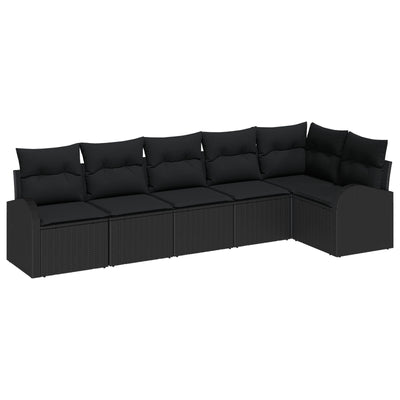 6 Piece Garden Sofa Set with Cushions Black Poly Rattan