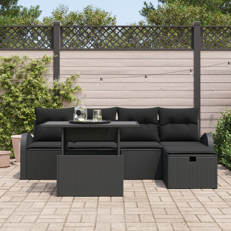 6 Piece Garden Sofa Set with Cushions Black Poly Rattan