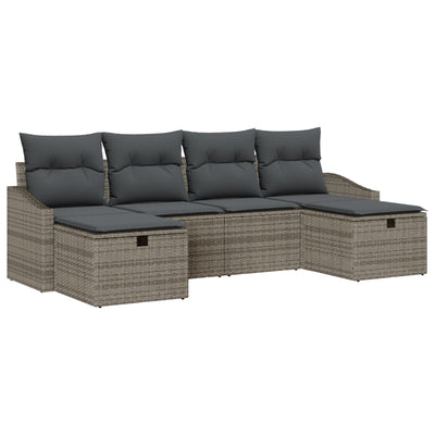 6 Piece Garden Sofa Set with Cushions Grey Poly Rattan