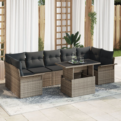 8 Piece Garden Sofa Set with Cushions Grey Poly Rattan