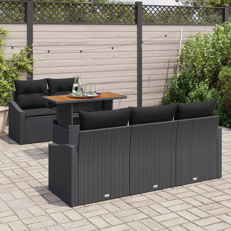 Garden Sofa Set 6 Piece Black Wicker Outdoor Dining Set