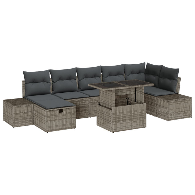 8 Piece Garden Sofa Set with Cushions Grey Poly Rattan