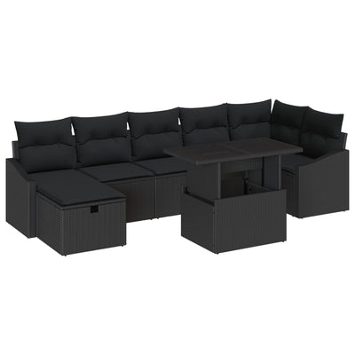 8 Piece Garden Sofa Set with Cushions Black Poly Rattan